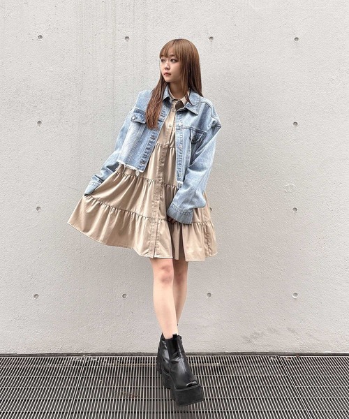 「ENVYM」 長袖ワンピース FREE ベージュ レディース_画像7