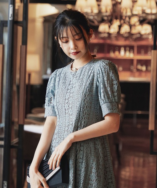 【NEW】ニアナ/ネックリボンストライプレース パーティードレス niana（ニアナ） ドレス ネックリボンストライプレース パーティー