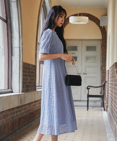 【美品】　niana　パーティードレス niana（ニアナ） ドレス ネックリボンストライプレース パーティー