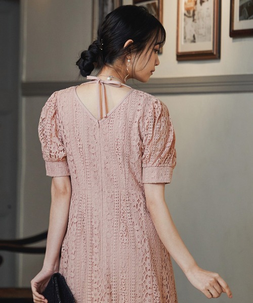 niana（ニアナ） ドレス ネックリボンストライプレース パーティー