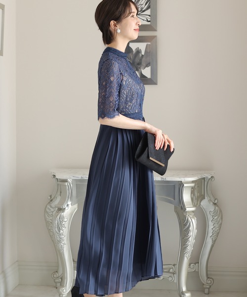 美品 Ｍ【PourVousお呼ばれミモレ丈&七分袖フォーマルオケージョン】 PourVous（プールヴー） ドレス ミモレ丈＆七分袖フォーマルボックス