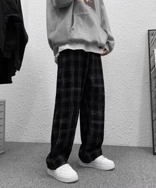 メンズ チェック柄パンツ 秋冬 カジュアル ストレート ルーズ Ressaca パンツ チェック柄 ルーズシルエット ストレート