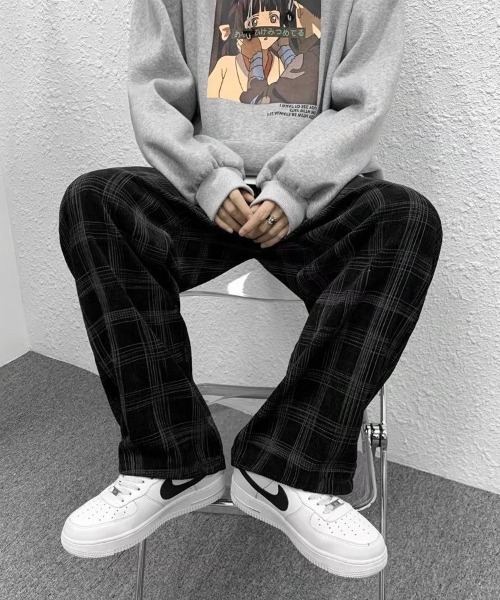メンズ チェック柄パンツ 秋冬 カジュアル ストレート ルーズ 楽天市場】チェック柄セミワイドパンツ メンズチェック柄パンツ