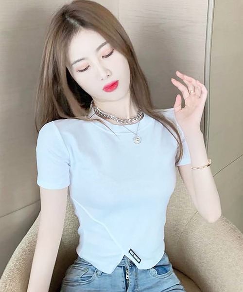 tシャツ ホルターネック イレギュラーヘム トップス GH25s090「Girlyhalo」 レディース セール】【2点セット】イレギュラーヘムショートトップス