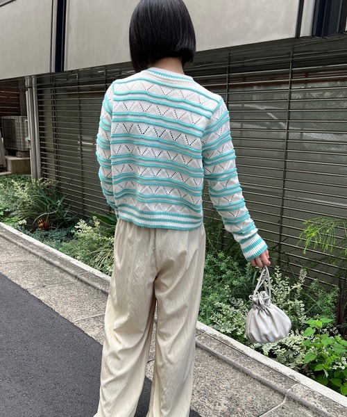 カーディガン 透かし編みボーダーカーディガン レディース : ZOZOTOWN