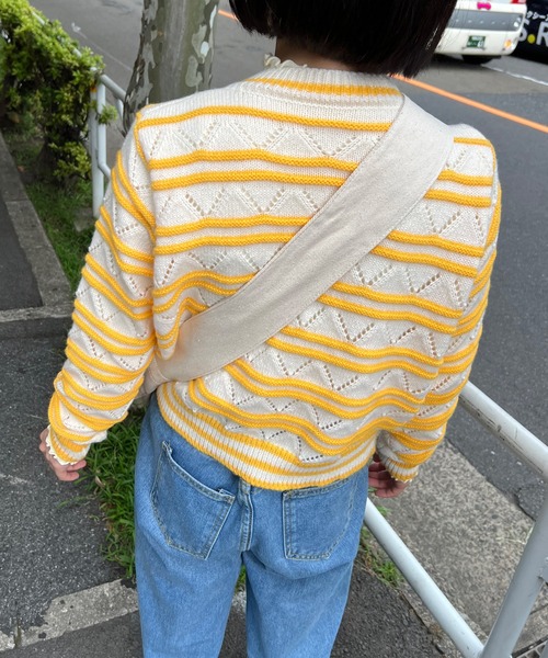 カーディガン 透かし編みボーダーカーディガン レディース : ZOZOTOWN