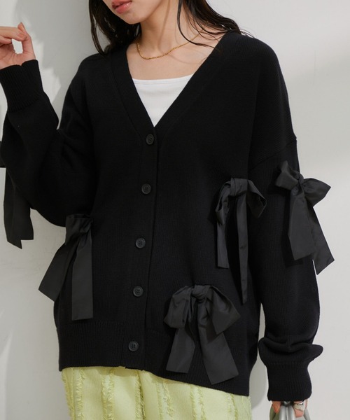 VIS カーディガン 「EC/一部店舗限定」ビッグリボンカーディガン