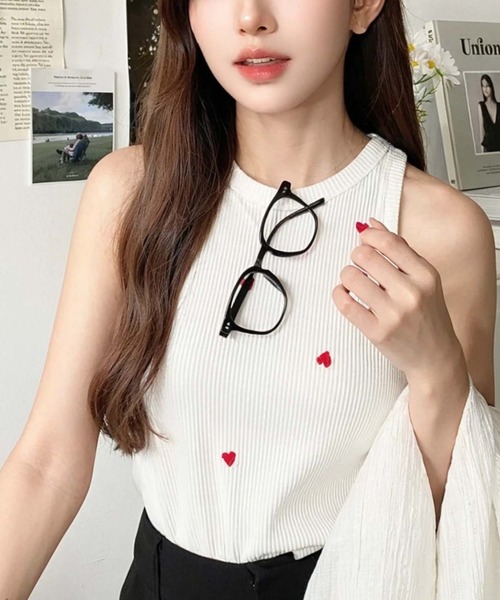 タンクトップ ノースリーブ design cut camisole レディース LADY LIKE タンクトップ ノースリーブ フロント刺繍カップ付き