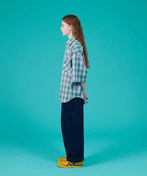 SITRY シャツ Ombre check Oversize open Collar shirt/オンブレ