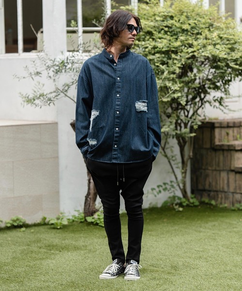 洋服おまとめ！ CAMBIO シャツ ms5738-Distressed Hickory Repair Denim Shirts