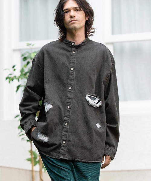 洋服おまとめ！ CAMBIO シャツ ms5738-Distressed Hickory Repair Denim Shirts