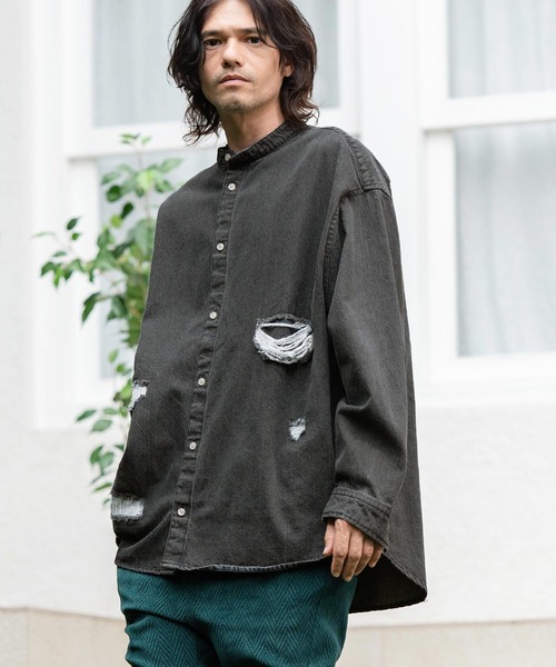 CAMBIO シャツ ms5738-Distressed Hickory Repair Denim Shirts