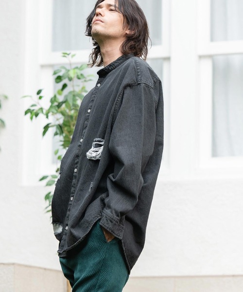 CAMBIO（カンビオ） シャツ ms5738-Distressed Hickory Repair Denim