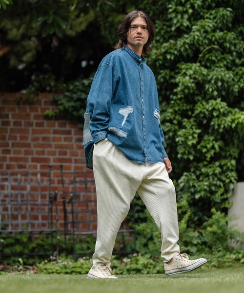洋服おまとめ！ CAMBIO シャツ ms5738-Distressed Hickory Repair Denim Shirts