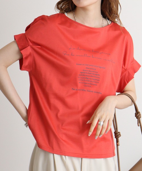 tシャツ Anna Nicola 袖タックロゴプリントカットソー レディース