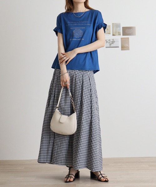 tシャツ Anna Nicola 袖タックロゴプリントカットソー レディース Anna Nicola tシャツ 袖タックロゴプリントカットソー