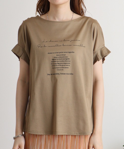 tシャツ Anna Nicola 袖タックロゴプリントカットソー レディース Anna Nicola tシャツ 袖タックロゴプリントカットソー