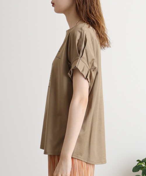Anna Nicola tシャツ 袖タックロゴプリントカットソー