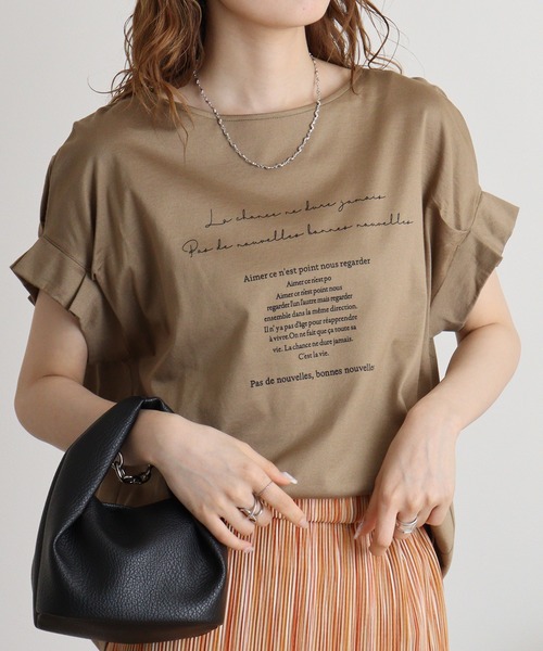 tシャツ Anna Nicola 袖タックロゴプリントカットソー レディース Anna Nicola tシャツ 袖タックロゴプリントカットソー