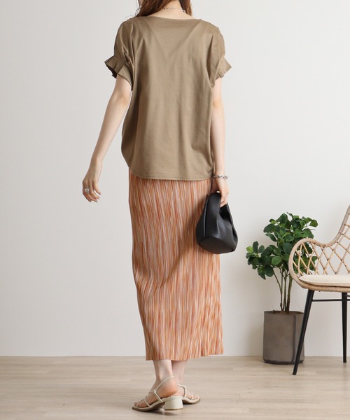 Anna Nicola tシャツ 袖タックロゴプリントカットソー