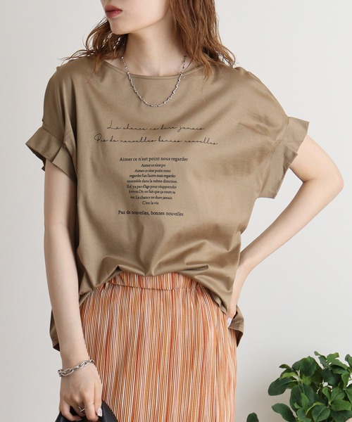 tシャツ Anna Nicola 袖タックロゴプリントカットソー レディース Anna Nicola tシャツ 袖タックロゴプリントカットソー