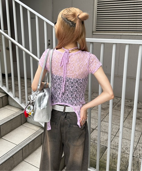 COLLINA STRADA ピンク レース Tシャツ デザイナー NOTRE-CHICAGO-CollinaStrada-