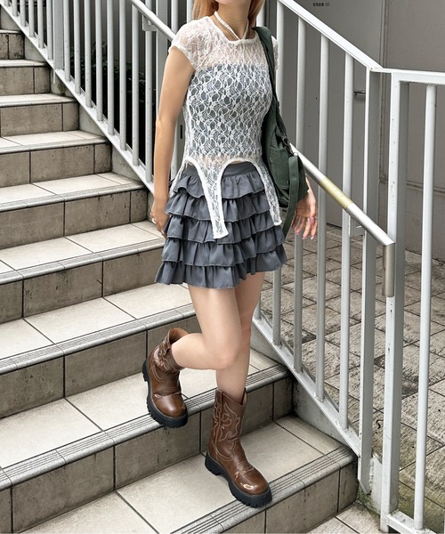 sedacle girl tシャツ ガーターデザインレーストップス