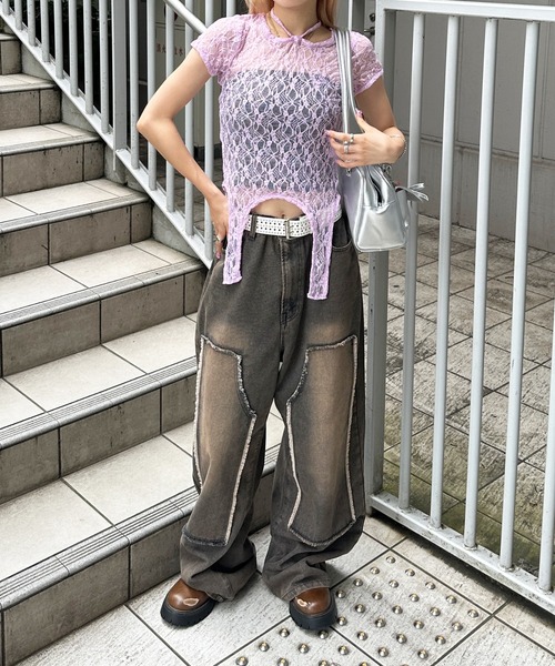 sedacle girl tシャツ ガーターデザインレーストップス