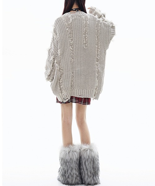 ニット セーター Fringe damage knit / フリンジダメージニット レディース メンズ Chick ニット セーター Fringe damage knit / フリンジダメージ