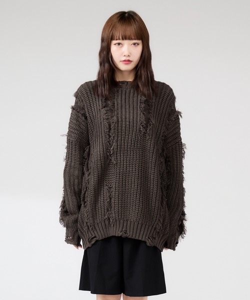 ニット セーター Fringe damage knit / フリンジダメージニット レディース メンズ Chick ニット セーター Fringe damage knit / フリンジダメージ