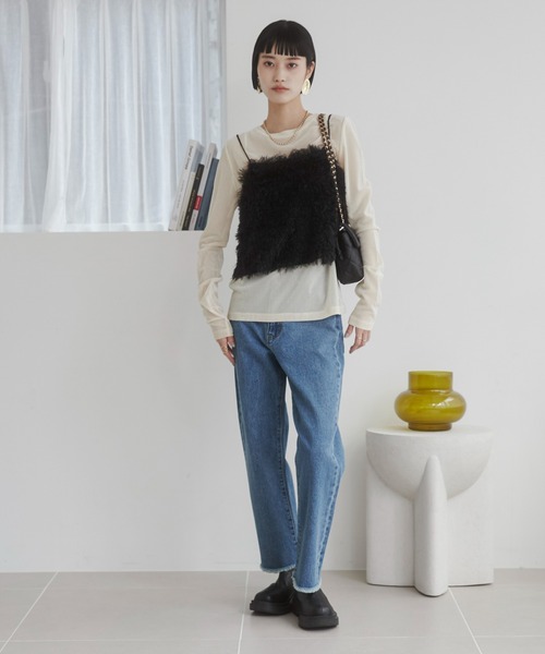 フリンジキャミソール ビス VIS フェザーライクフリンジキャミソール （グレー（07