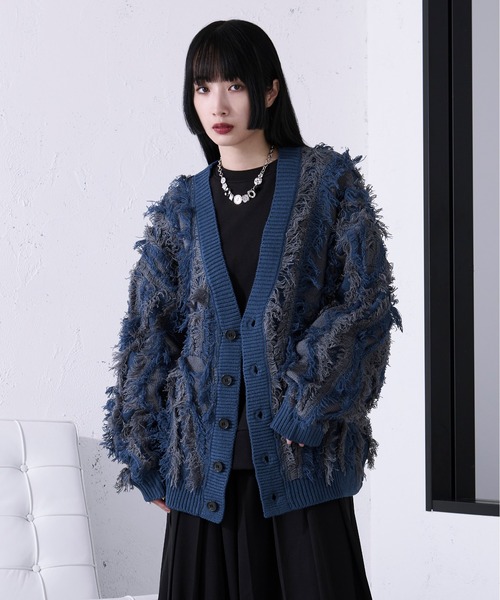 Ellno Loset（エルノロゼット） カーディガン フリンジジャガード 