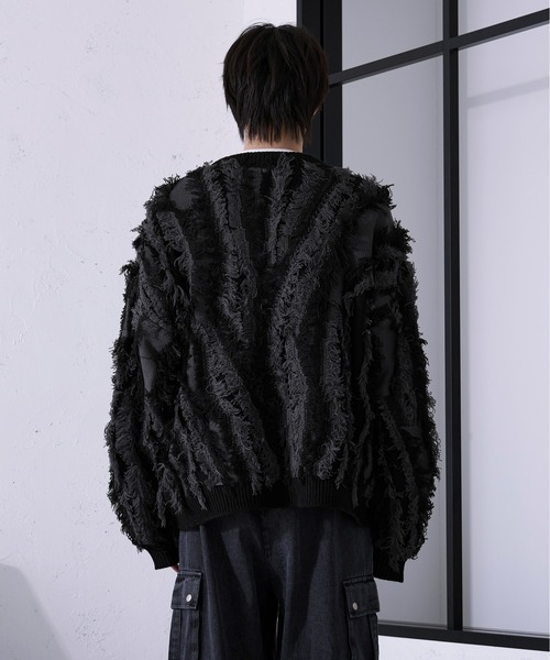 Ellno Loset（エルノロゼット） カーディガン フリンジジャガード 