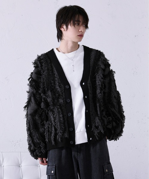 Ellno Loset（エルノロゼット） カーディガン フリンジジャガード 