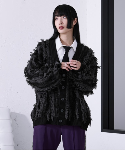 Ellno Loset（エルノロゼット） カーディガン フリンジジャガード
