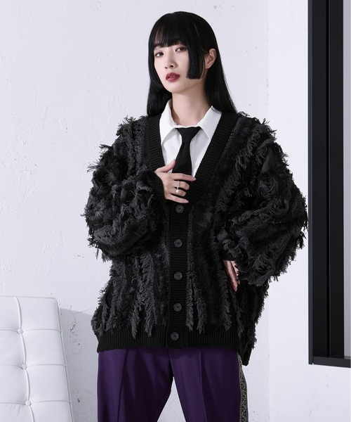 Ellno Loset（エルノロゼット） カーディガン フリンジジャガード
