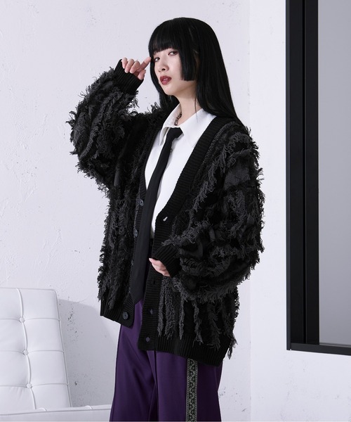 Ellno Loset（エルノロゼット） カーディガン フリンジジャガード 
