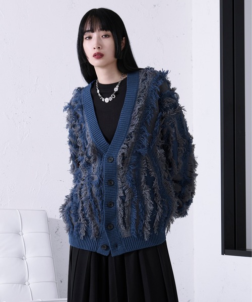 Ellno Loset（エルノロゼット） カーディガン フリンジジャガード