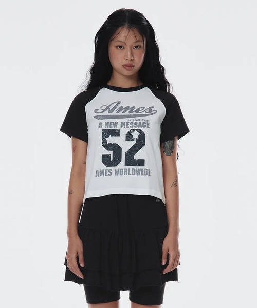 tシャツ A'GEM/9 × .kom 「AMESWORLDWIDE/アメスワールドワイド」 52 LOGO RAGLAN TEE/52ロゴラグランT