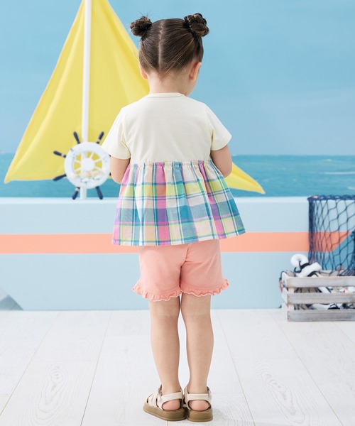 Combi mini tシャツ 半袖レイヤード風トップス（マドラスチェック
