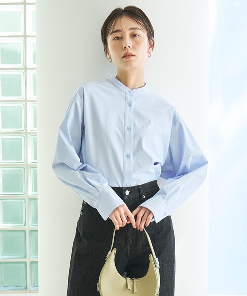 ブラウス シャツ 「洗える/UVケア」バンドカラー コンフォートシャツ レディース UNFILO ブラウス シャツ 「洗える/UVケア」バンドカラー