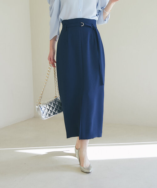 【タグ付き未使用品】タイトスカートLa boutique Bonbon ネイビー パル PAL 【La boutique BonBon】ダブルクロスベルト付きナロー