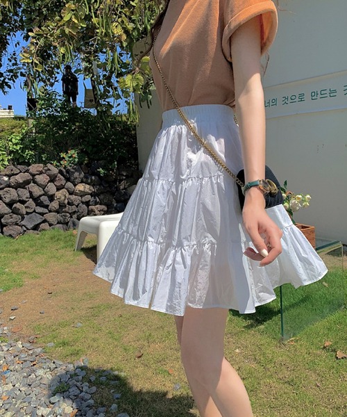 2ly2 スカート 夏映えカラー軽やかティアードハイウエストスカート