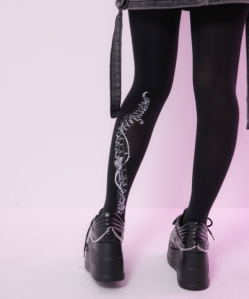 Diable baiser（ディアブルベーゼ） タイツ 薔薇×骨×王冠プリント