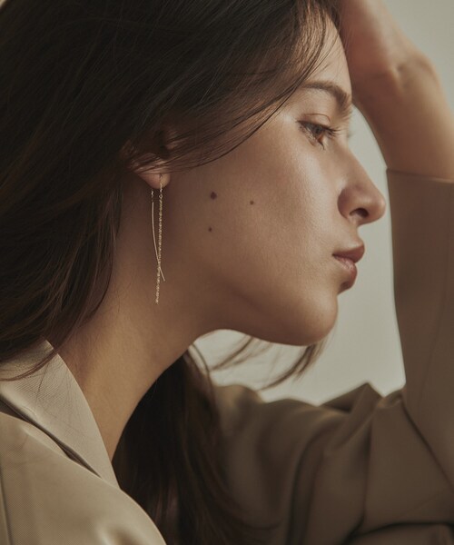 COCOSHNIK（ココシュニック） ピアス K10クリスクロスチェーンフリンジ