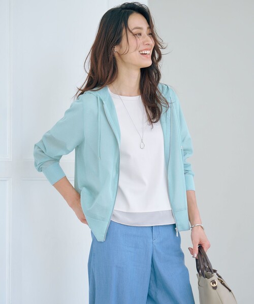 パーカー 「WEB限定カラーあり・洗える」SHEER LIGHT KNIT ラメ パーカー レディースの画像