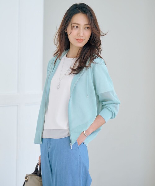 パーカー 「WEB限定カラーあり・洗える」SHEER LIGHT KNIT ラメ パーカー レディースの画像