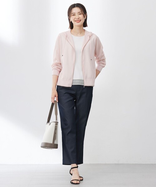 パーカー 「WEB限定カラーあり・洗える」SHEER LIGHT KNIT ラメ パーカー レディースの画像