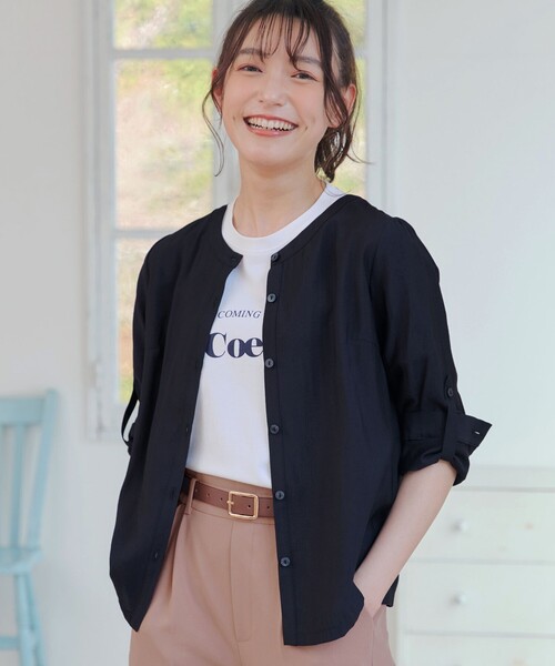 Tiaclasse ブラウス シャツ ノーカラーシアーシャツ レディース