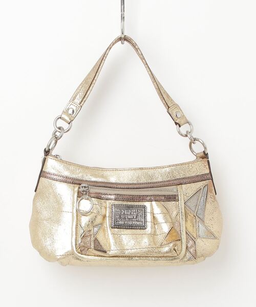 【良品】COACH 本革 ゴールド×オフホワイト 2way バッグ ★保存袋付 COACH コーチ バッグ 2024春新作セール 2way 斜め掛け トート